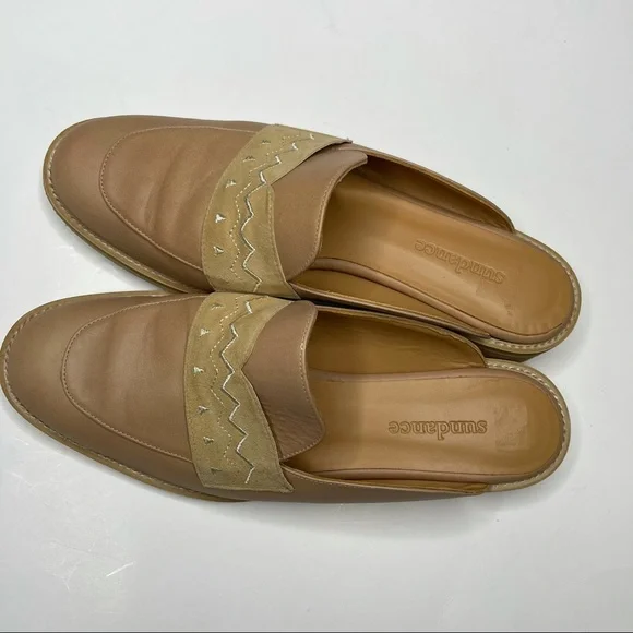 Sundance Slide On Mules Tan Leather Embroidered size 9 - Picture 3 of 6